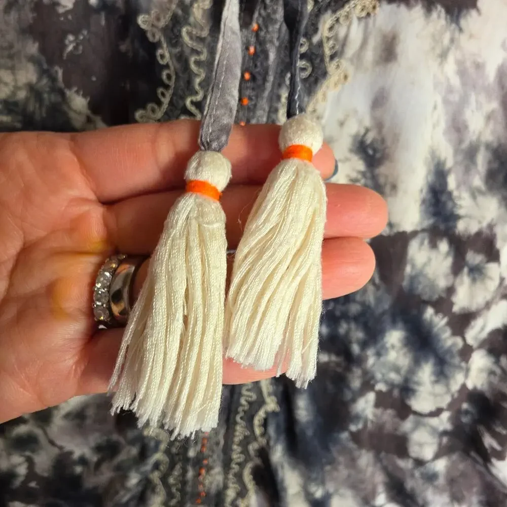 Surf Gypsy Sm TieDyed‎ gray n white Swimcover with Tassels n Beads. Sexy Hippie
